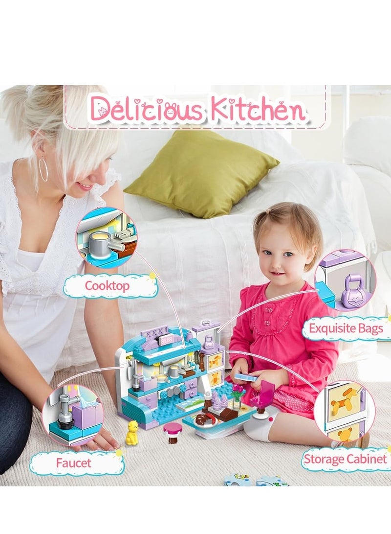 6-12 Girl's Dream Home Building Blocks Kit Educational Toy, Build Girl's Bedroom Living Room Kitchen, 3 Building Methods 194 Pieces - Image 3