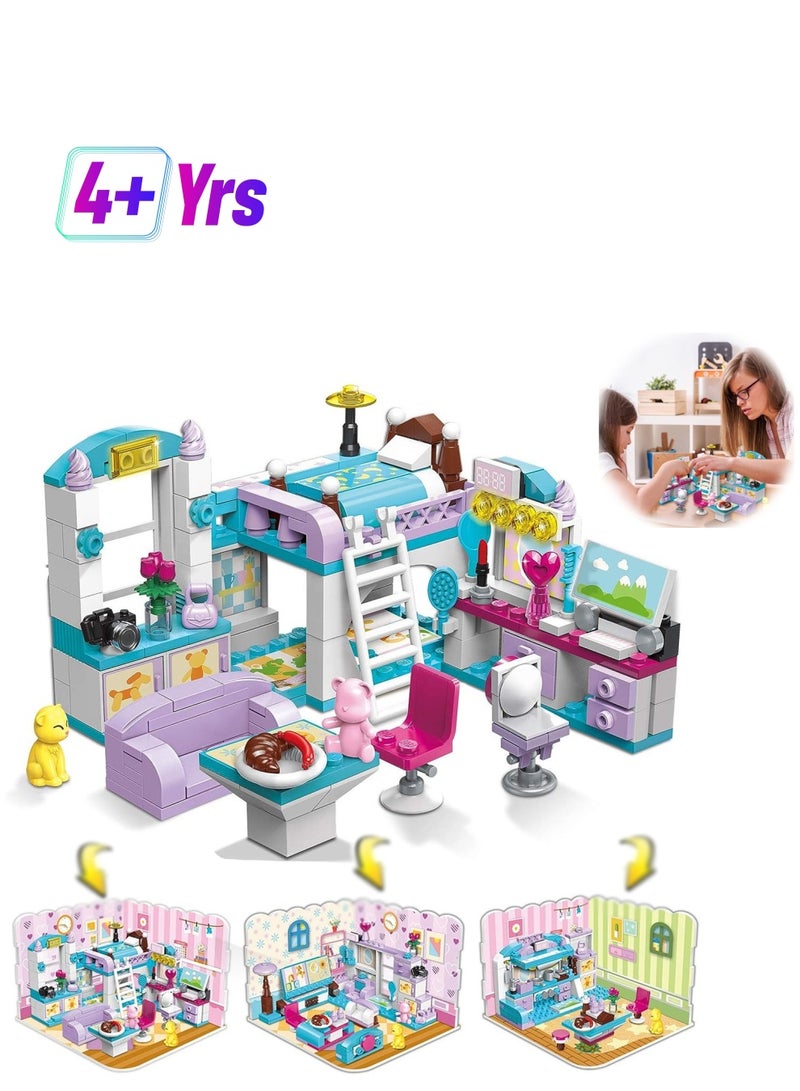 6-12 Girl's Dream Home Building Blocks Kit Educational Toy, Build Girl's Bedroom Living Room Kitchen, 3 Building Methods 194 Pieces - Image 1