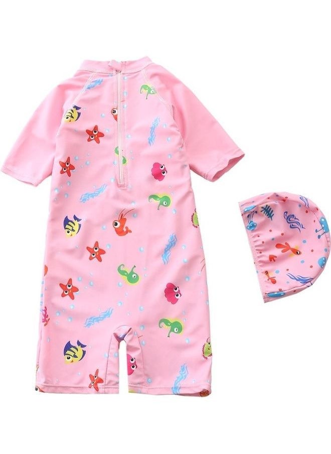 NIBEMINENT - Flamingo Printed Swimming Suit With Cap 5-6Y - Image 1