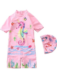 Flamingo Printed Swimming Suit With Cap 5-6Y