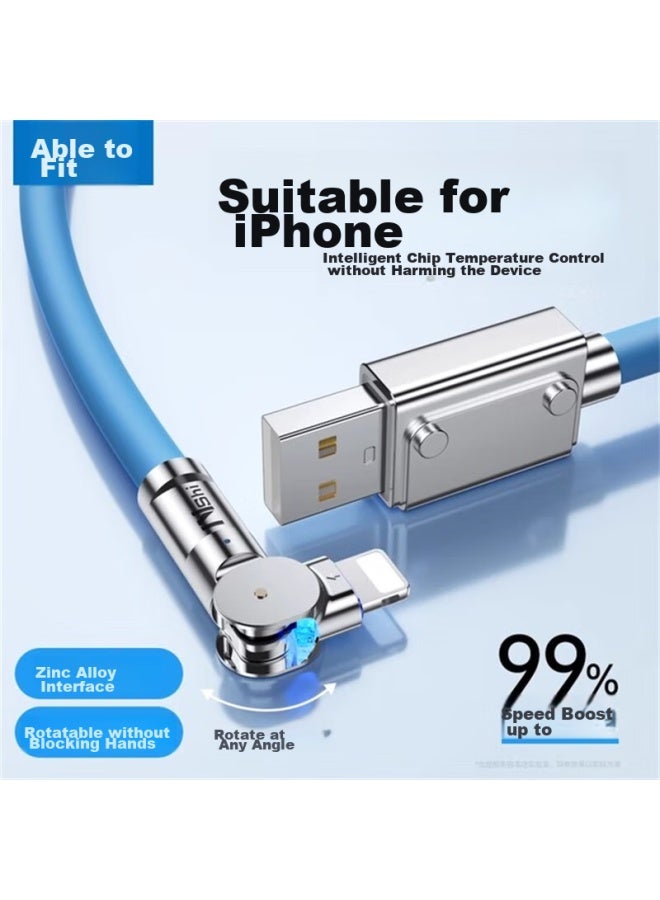 كان يتناسب مع كابل بيانات أبل، كابل شحن آيفون 14، شحن سريع USB، متوافق مع 13 Pro/12/x/phone، آيباد تابلت Air2/mini، واجهة دوارة 180 درجة، 2 متر، أزرق - Image 1