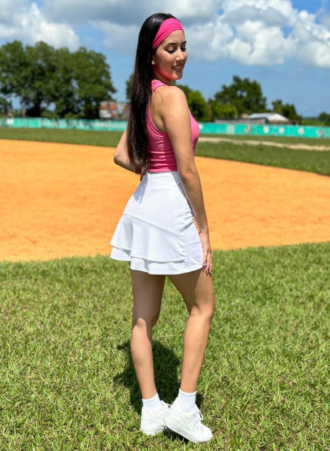 Stelle Tennis Skirts for Women Athletic Skirt with Shorts Golf Skort Pocket High Waisted Skorts Workout Pickleball(White,M) - Image 4