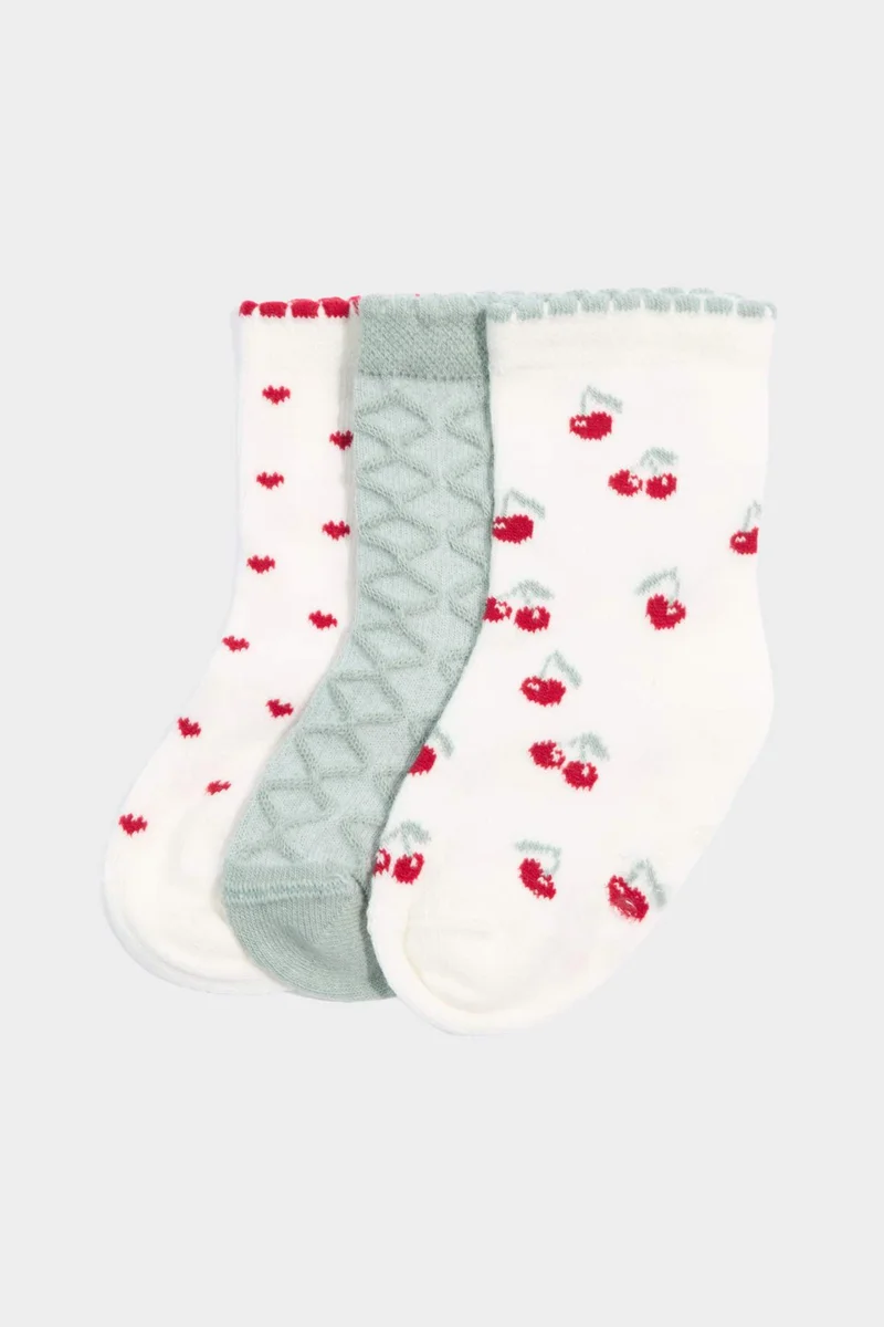 ديفاكتو Baby Girl Printed 3 piece Long Cotton Socks