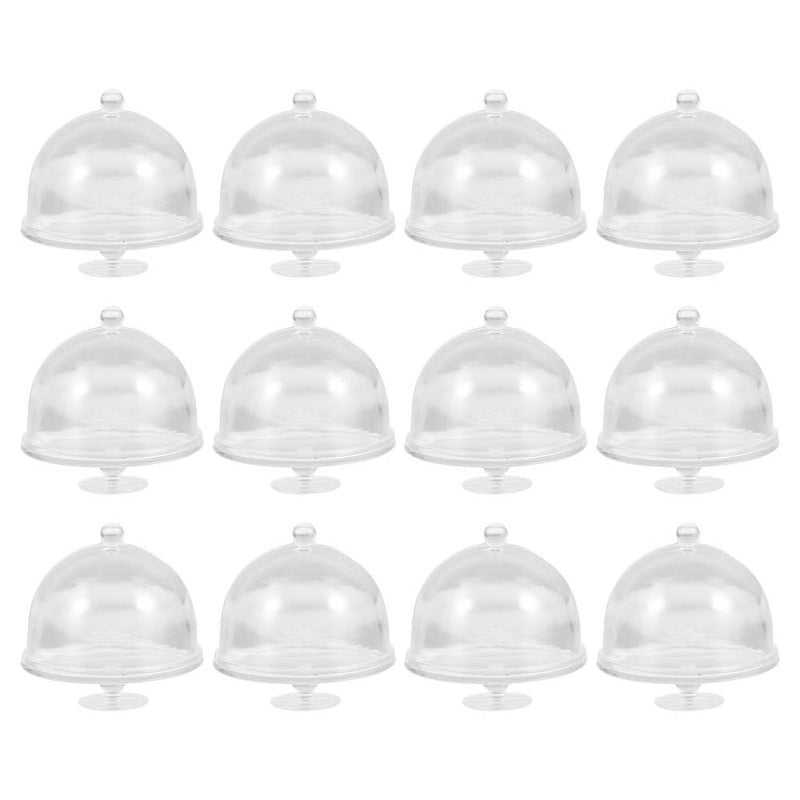 LABRIMP 12pcs Mini Cake Stand with Dome Lid Dessert Display Plates for Dollhouse Tiny Cake Domes for Miniature Food Decoration - Image 1