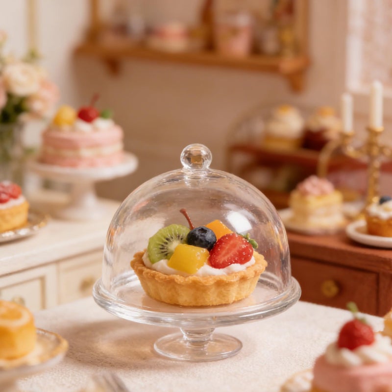 LABRIMP 12pcs Mini Cake Stand with Dome Lid Dessert Display Plates for Dollhouse Tiny Cake Domes for Miniature Food Decoration - Image 4