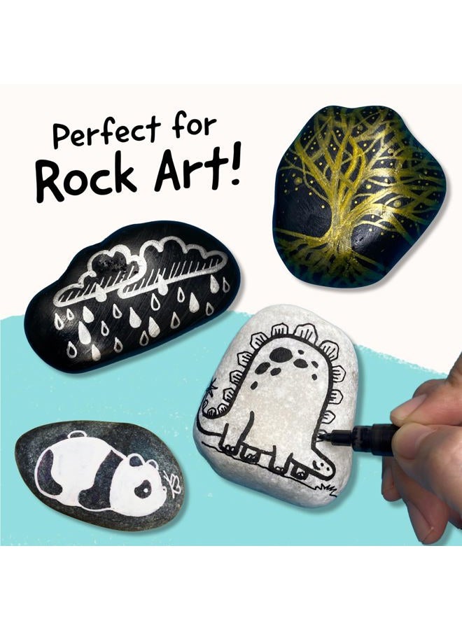 Funcils 4 Dual Tip Acrylic Paint Pens - Fine Tip & Medium, Permanent & Waterproof - Acrylic Paint Markers for Rock Painting, Canvas, Wood, Ceramic, Glass, Fabric, Metal - White, Black, Gold & Silver - Image 3