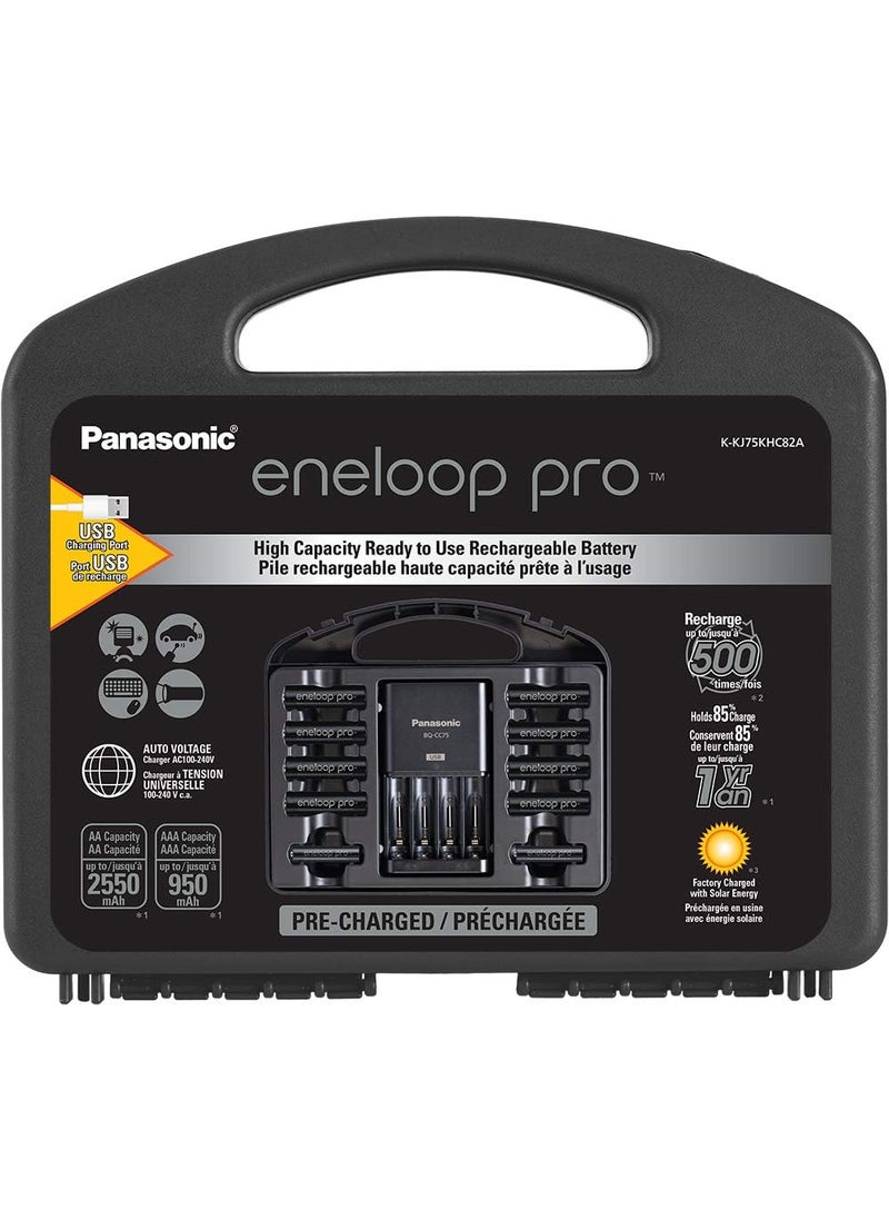 eneloop Panasonic KKJ75KHC82A eneloop pro High Capacity Rechargeable Batteries Power Pack 8AA 2AAA Advanced Battery Charger with USB Charging Port and Plastic Storage Case  - Image 1