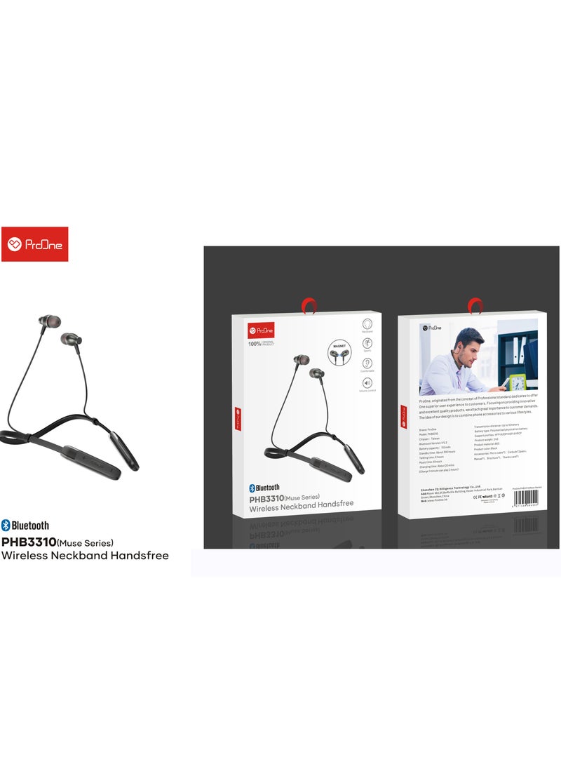 ProOne - ProOne PHB3310 Wireless Neckband Handsfree, 8-10 hours playtime,fast charging,Voice Assistant,ultra low latency TWS earphones bletooth 5.0 - Image 1