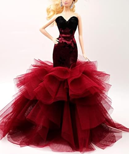 Cora Gu Handmade Classic Black Rose Lace Mermaid Dress Wedding Gowns Fit for 12 Fashion Doll Dolls not Included - Image 1
