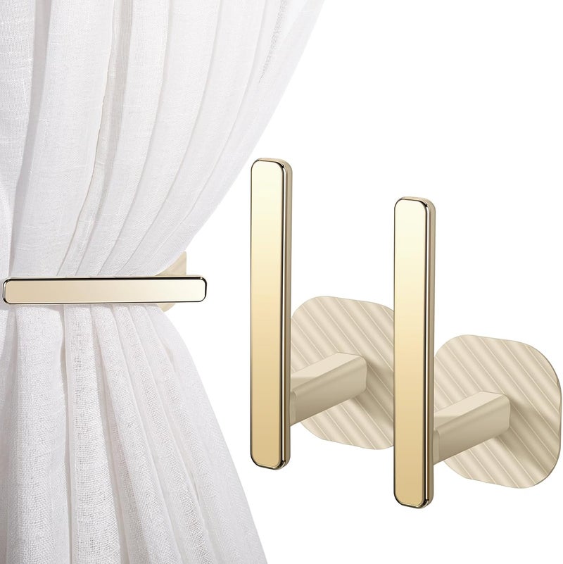 Queekay Curtain Holders Gold Curtain Holdbacks Self Adhesive Drapery Tiebacks L Shaped Hooks Nordic Style Window Treatment Holdbacks for Home Office Decor(Beige,2 Pcs) - Image 1