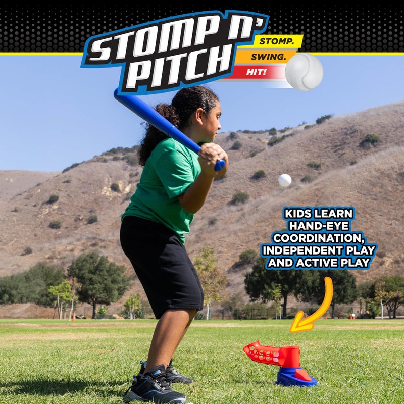 Stomp Rocket Stomp N Pitch Baseball Pitching Machine Kids Easter Basket Stuffers - Baseball Training Machines for Boys & Girls with Collapsible Bat, Launcher & 5 Balls - Outdoor Sports Gear & Toys - 6+ Year Olds - Image 2