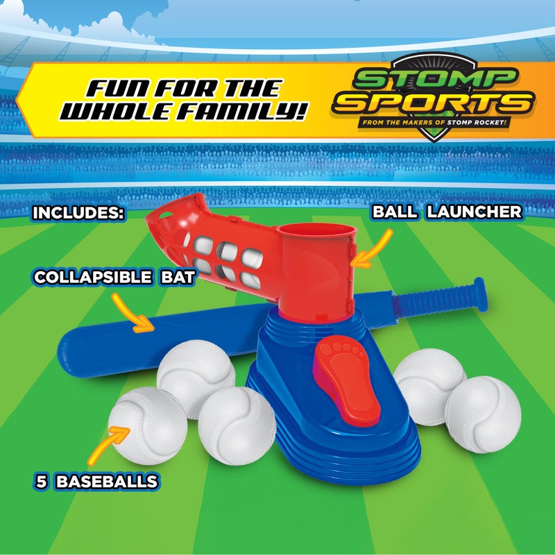 Stomp Rocket Stomp N Pitch Baseball Pitching Machine Kids Easter Basket Stuffers - Baseball Training Machines for Boys & Girls with Collapsible Bat, Launcher & 5 Balls - Outdoor Sports Gear & Toys - 6+ Year Olds - Image 3