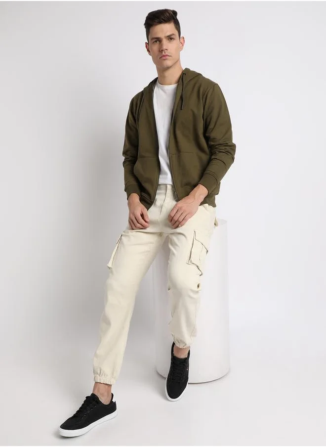 Dennis Lingo Solid Hooded Sweatshirt with Zip Closure by Styli