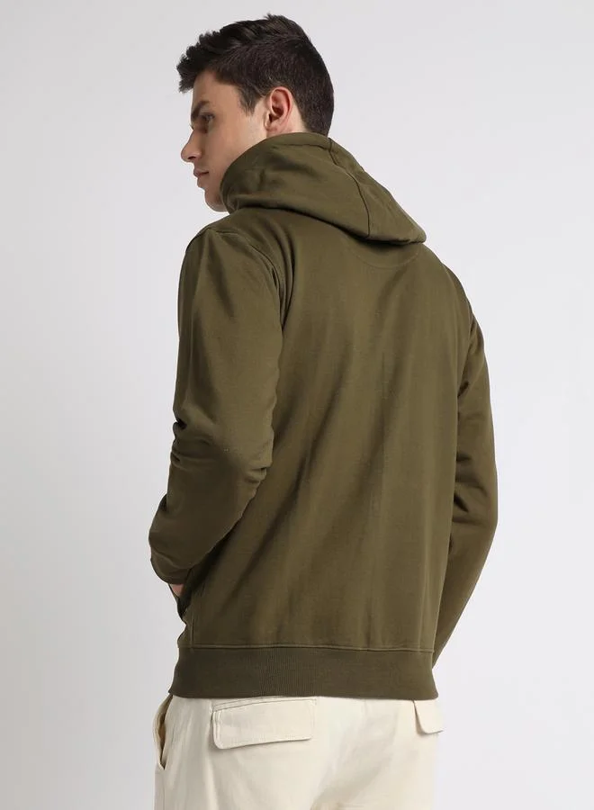 Dennis Lingo Solid Hooded Sweatshirt with Zip Closure by Styli