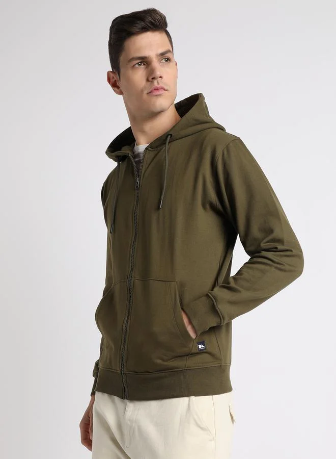 Dennis Lingo Solid Hooded Sweatshirt with Zip Closure by Styli