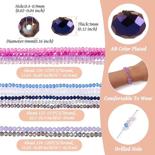 EEE ELECRELIVE Elecrelive 1420pcs Faceted Glass Beads 4mm Briolette Rondelle Beads Crystal Loose Beads for DIY Beading Bracelet Necklace Jewelry Making - Image 3