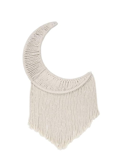 Boho macrame Ramadan star in the shape of acrescent, hanging from cotton threads, in a distinctive  style
