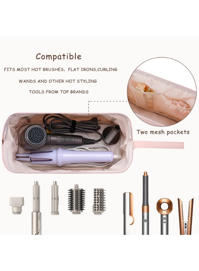 Large Quilted Hair Tools Travel Bag, Waterproof Storage Case with Bow Pattern for Hair Dryers & Styling Accessories, Beige - Image 5