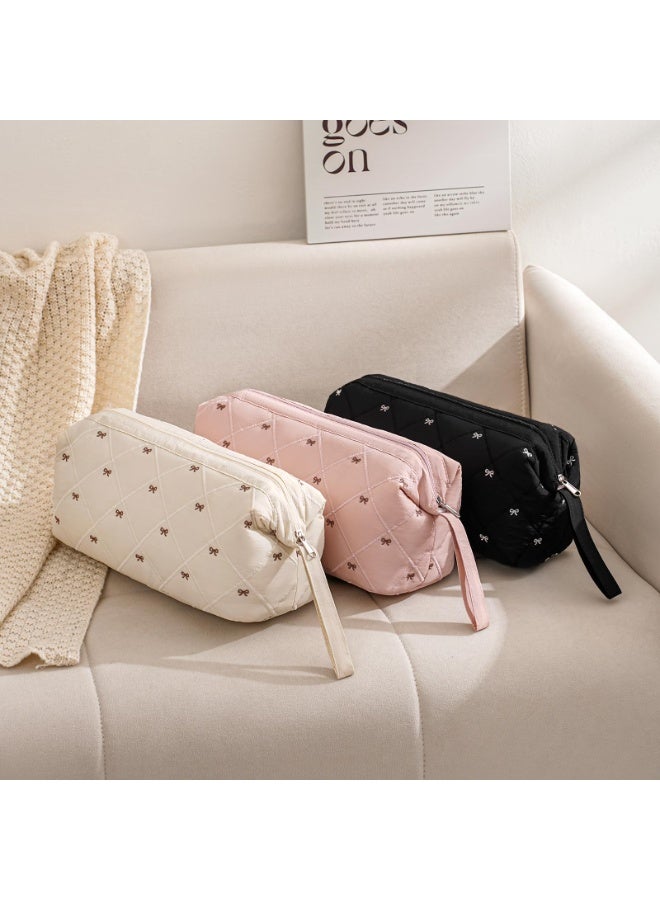 Large Quilted Hair Tools Travel Bag, Waterproof Storage Case with Bow Pattern for Hair Dryers & Styling Accessories, Beige - Image 4