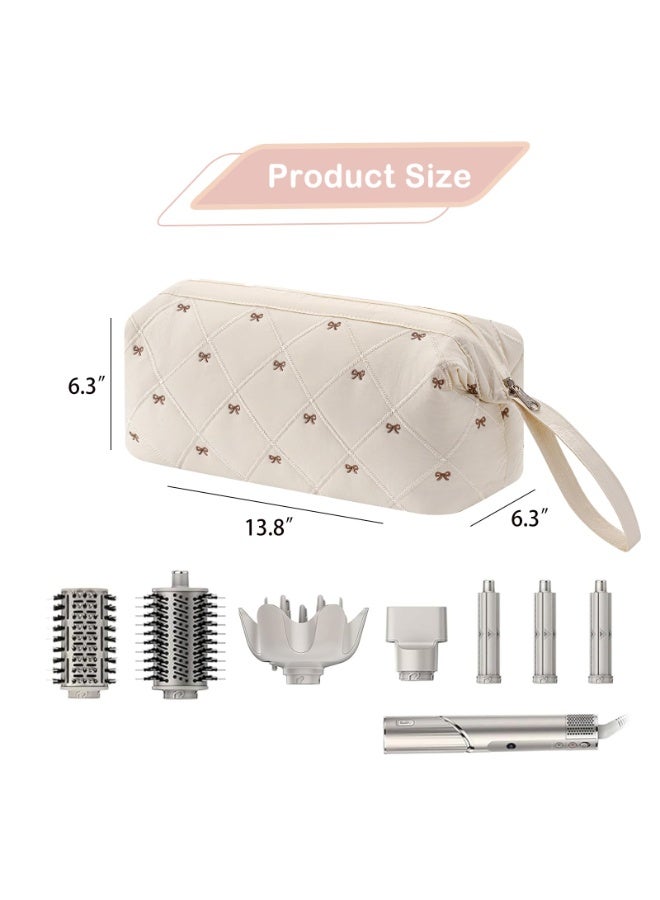 Large Quilted Hair Tools Travel Bag, Waterproof Storage Case with Bow Pattern for Hair Dryers & Styling Accessories, Beige - Image 3