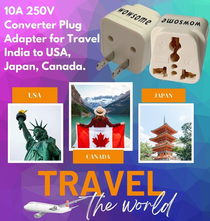 WOWSOME WOWSOME US Conversion Universal Plug for Convert Indian Pin to USA Japan Canada Philippines Power Socket Type A 10A Pack of 2 White - Image 4