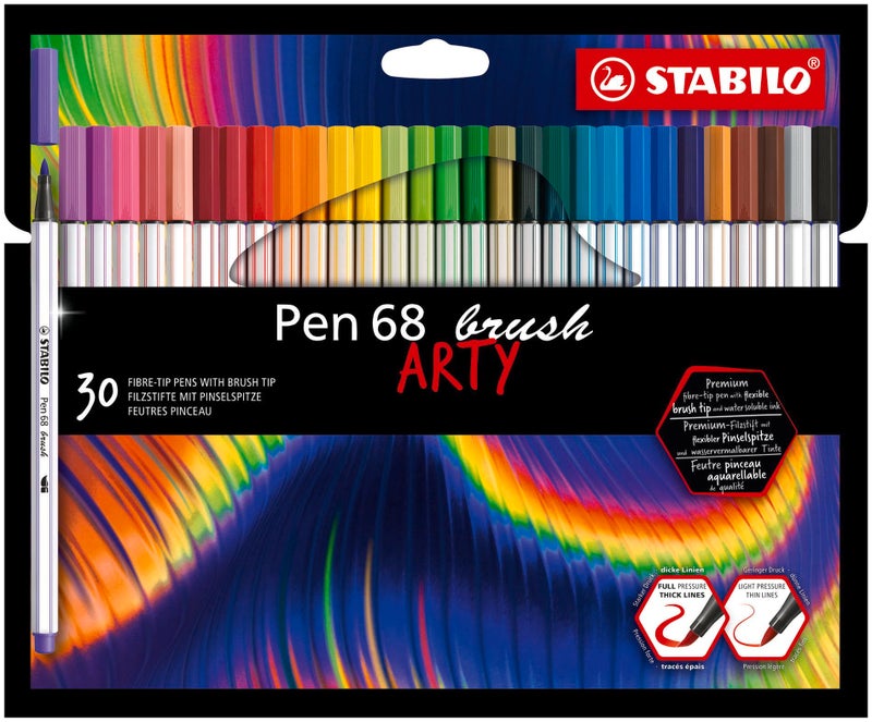 STABILO Premium Fiber-Tip Pen with Brush Tip Pen 68 brush ARTY - Pack of 30 - Coloring Felt Tip Marker, Fine Point, 1mm Tip - Image 1