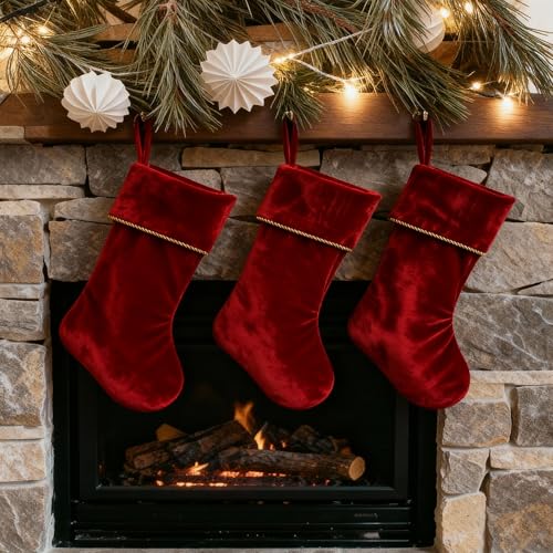 Etistta Classic 20 inch Velvet Christmas Stockings, Christmas Decor Soft Velvet Stockings for Christmas Fireplace Decorations (Red) - Image 2