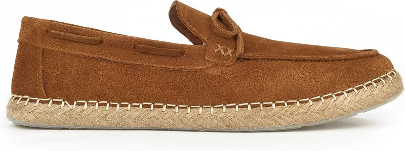 زيا , Men's Genuine Leather Espadrille Shoes 1411036ZI302 Tan