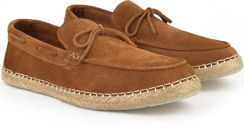 زيا , Men's Genuine Leather Espadrille Shoes 1411036ZI302 Tan