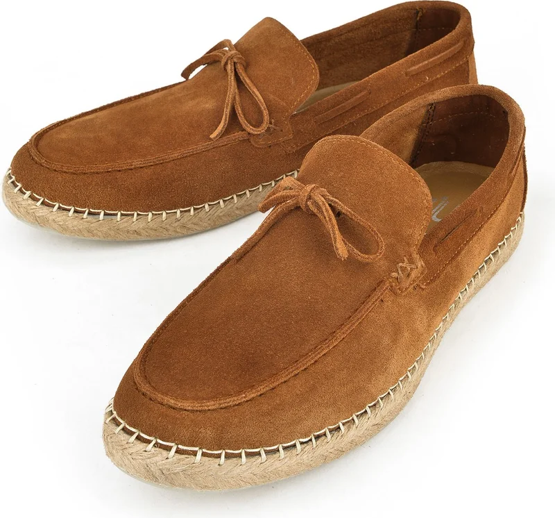 زيا , Men's Genuine Leather Espadrille Shoes 1411036ZI302 Tan