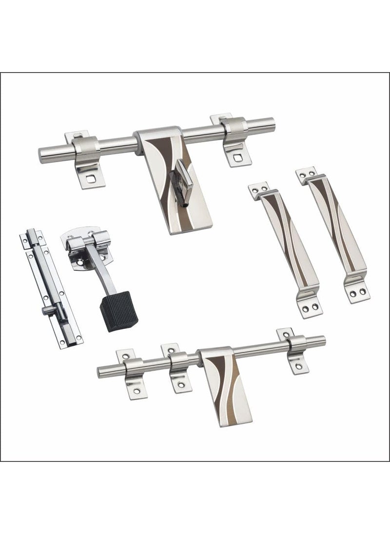 Generic Daabi Traders Door Kit 10 Inch Stainless Steel for Doors 1Aldrop 1Latch 2Handle 1Tower Bolt 1Door Stopper CodeLaher Sml Size 10 2mm Pack of 6 Door Set 