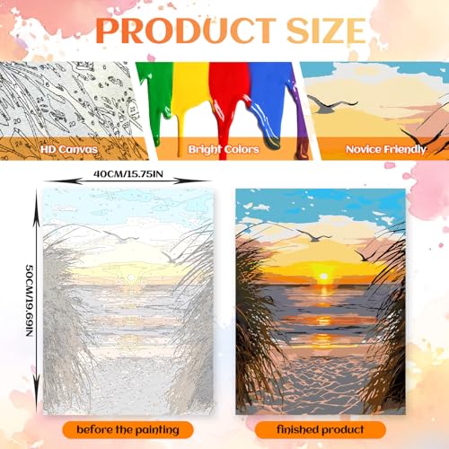 NPCSWXQ Paint By Numbers Kit for Adults Beginners, Beach Sunset Oil Acrylic Painting Crafts Number Artist Paint Kit for Home Wall Bedroom Study or Office Decor Gift 16x20Inch - Image 3