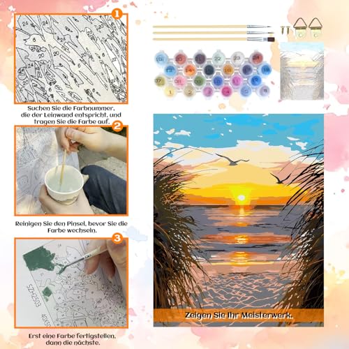 NPCSWXQ Paint By Numbers Kit for Adults Beginners, Beach Sunset Oil Acrylic Painting Crafts Number Artist Paint Kit for Home Wall Bedroom Study or Office Decor Gift 16x20Inch - Image 4