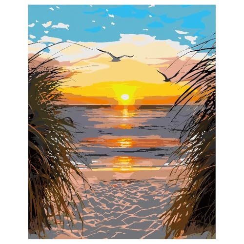 NPCSWXQ Paint By Numbers Kit for Adults Beginners, Beach Sunset Oil Acrylic Painting Crafts Number Artist Paint Kit for Home Wall Bedroom Study or Office Decor Gift 16x20Inch - Image 2