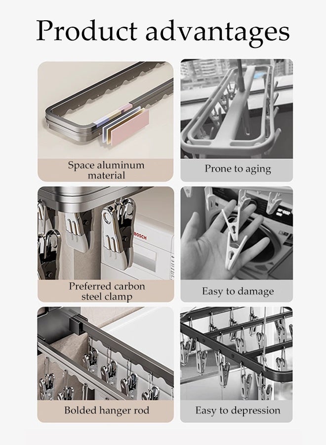 DUNISO Wall Mounted Clothes Hanger，Foldable Clothes Drying Rack with 14 clips，No Punching Socks Drying Rack，Sturdy and Durable，Space Saving，Used for Socks, Towels, Underwear, Clothing, Pants - Image 3