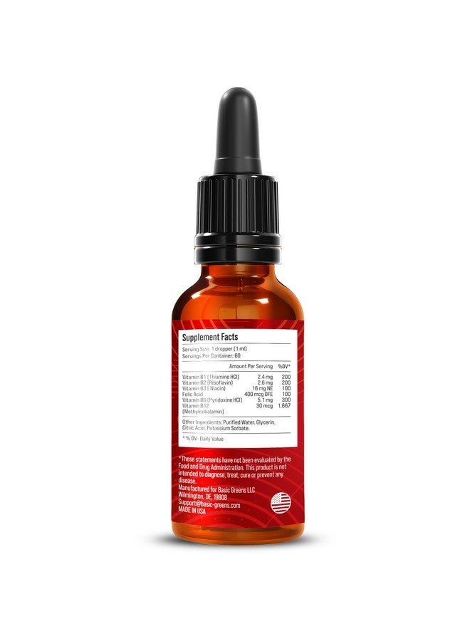 BASIC GREENS Vitamin B Complex Liquid Drops - Strength Sublingual Formula, Maximizes Absorption & Boosts Energy - B1, B2, B3, B5, B6, B7, B9, B12 - Natural Vegan Supplement for Immunity (B Complex) - Image 2
