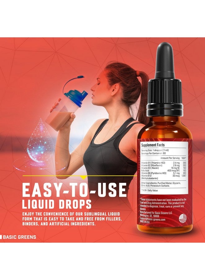 BASIC GREENS Vitamin B Complex Liquid Drops - Strength Sublingual Formula, Maximizes Absorption & Boosts Energy - B1, B2, B3, B5, B6, B7, B9, B12 - Natural Vegan Supplement for Immunity (B Complex) - Image 3