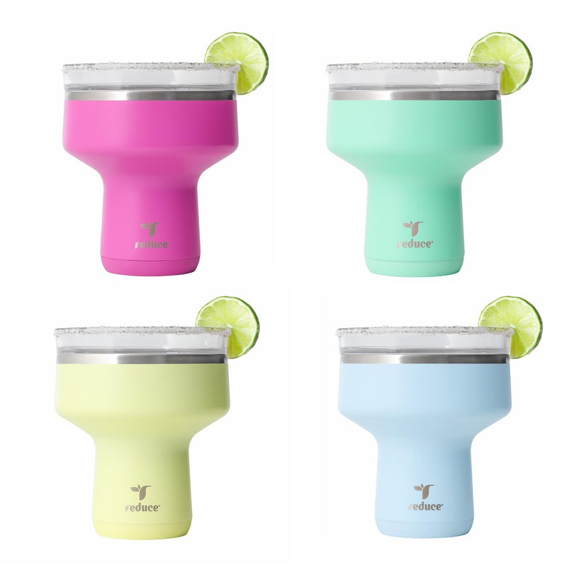 Reduce Saltini 16oz Cocktail Tumbler - Insulated Margarita Tumbler with Lid-Keeps Drinks Cold for 10 Hours-360 Sippable Martini Glass Alternative-Shatterproof Perfect for Parties - Multicolor - 4 Pack - Image 1