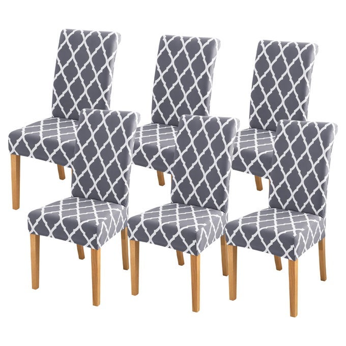Chair Covers for Dining Chairs Set of 6Grey and White Stretch Dining Room Chair Cover Kitchen Parsons Chair Slipcovers Pack of 6 GreyWhite