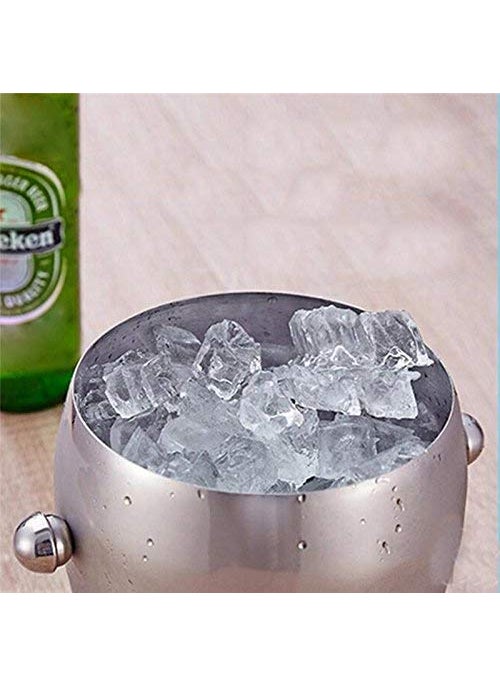 FINALITY Stainless Steel 1200ml Apple Ice Bucket with Tong Peg Measure Perfect for Dry Ice Wine Beer Champagne Cooler Ice Box Mini Bar Accessories Container with Round Side Handle Ice Cubes Bucket  - Image 5