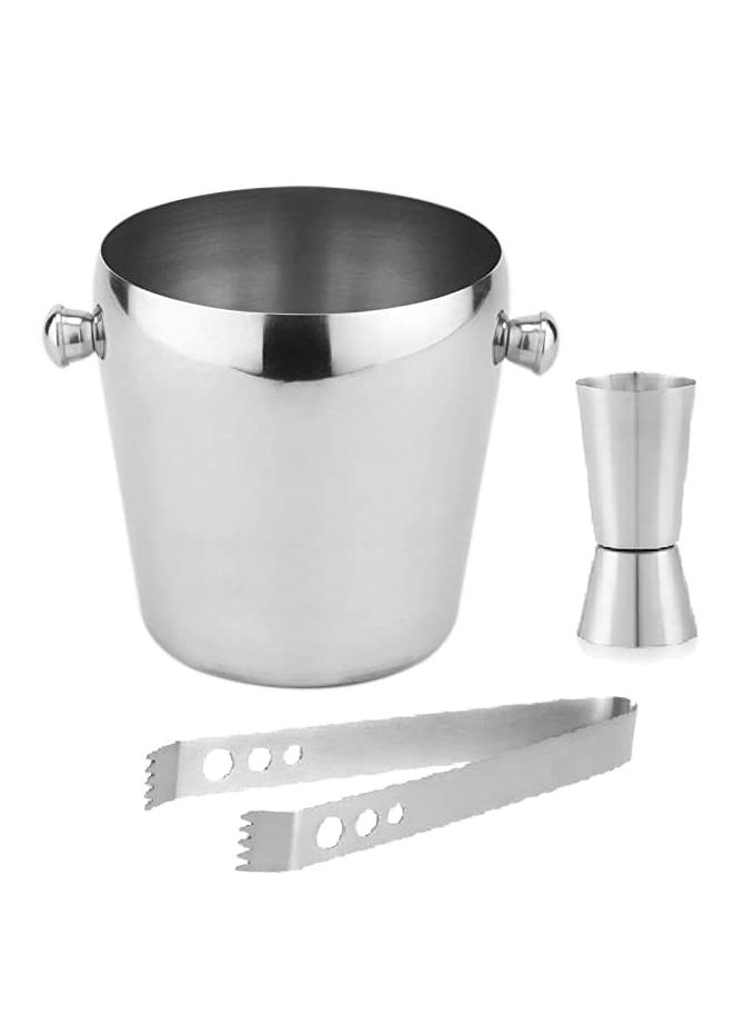 FINALITY Stainless Steel 1200ml Apple Ice Bucket with Tong Peg Measure Perfect for Dry Ice Wine Beer Champagne Cooler Ice Box Mini Bar Accessories Container with Round Side Handle Ice Cubes Bucket  - Image 1