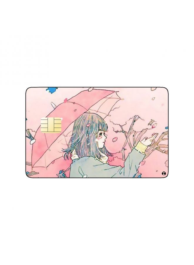 RKN PRINTED BANK CARD STICKER Cute Anime Girl With Pink Umbrella - Image 2