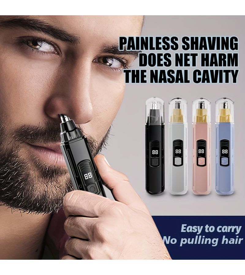 Portable Nose Hair Trimmer Unisex Eyebrow Trimmer Stainless Steel Blades Painless Hair Removal USB Rechargeable Digital Power Display For Nose Eyebrows Ear Hair LH001 Pink - Image 1