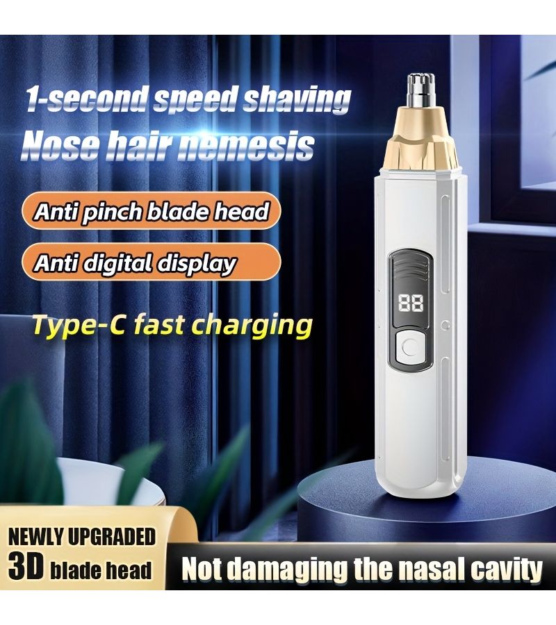 Portable Nose Hair Trimmer Unisex Eyebrow Trimmer Stainless Steel Blades Painless Hair Removal USB Rechargeable Digital Power Display For Nose Eyebrows Ear Hair LH001 Pink - Image 3