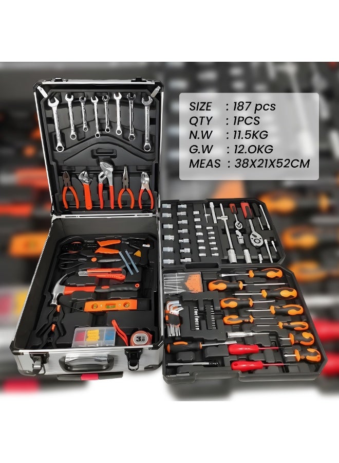 DEFAONS 187-Piece Professional Tool Kit with Carry Case, Socket Set, Screwdrivers, Wrenches, Pliers, Hammer, Hex Keys, Measuring Tools, Home Repair & Automotive Maintenance Hand Tool Set - 43151 - Image 4