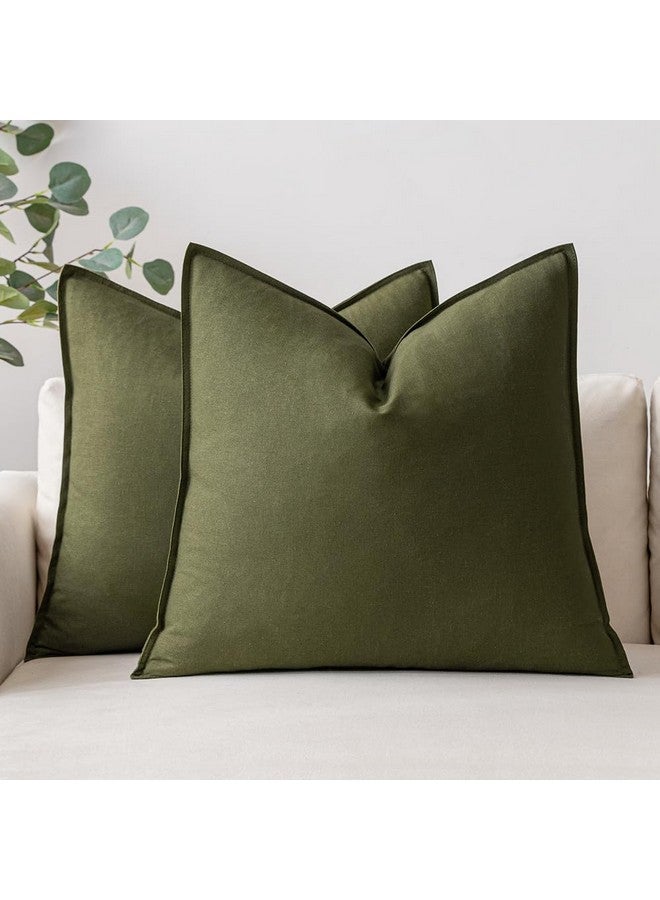 MIULEE 24x24 Inch Olive Green Pack of 2 Pillow Covers Decorative Couch Throw Pillow Covers Linen Cushion Covers Set Modern Farmhouse Home Decor for Sofa Living Room Bed - Image 1