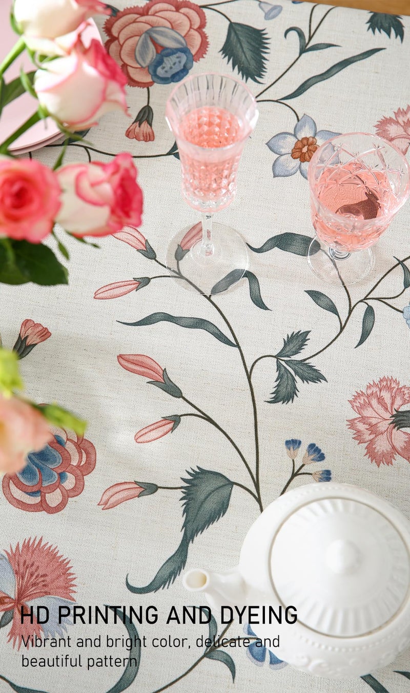 ISAENNE Designer Chinoiserie Linen Floral Small Round Tablecloth,White Wrinkle Resistant Table Cloth,Elegant Decor Tablecloths for Dining Thanksgiving Kitchen Christmas,Diameter 55"-Daffy - Image 3