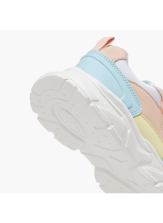 ليتل ميسي Girls Panelled Sneakers with Hook and Loop Closure