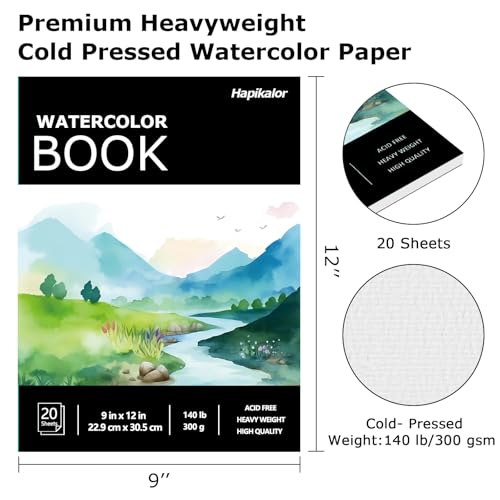 Hapikalor Watercolor Paper Pad, 9"x12" Water Color Paper, 140lb/300gsm Artist Painting Drawing Paper Book, Art Supplies for Adults Kids, Watercolors, Watercolor Paint Set, Sketchbook, Journal, Black - Image 5