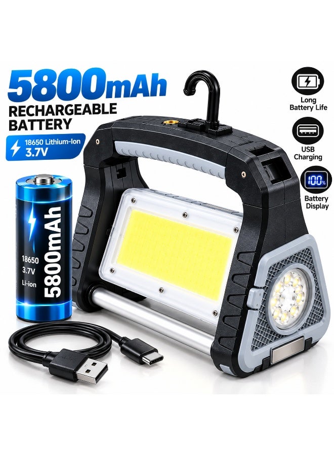 كشاف طوارئ متعدد الاستخدامات 5800mAh قابل لإعادة الشحن بإضاءة COB وSpotlight ومغناطيس وخطاف قابل للطي - Image 1